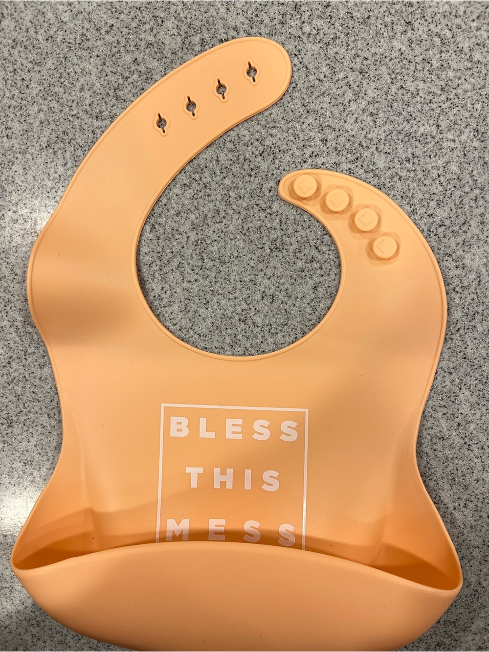 Silicone Baby Bib with Catcher Pocket - Peach "Bless This Mess"